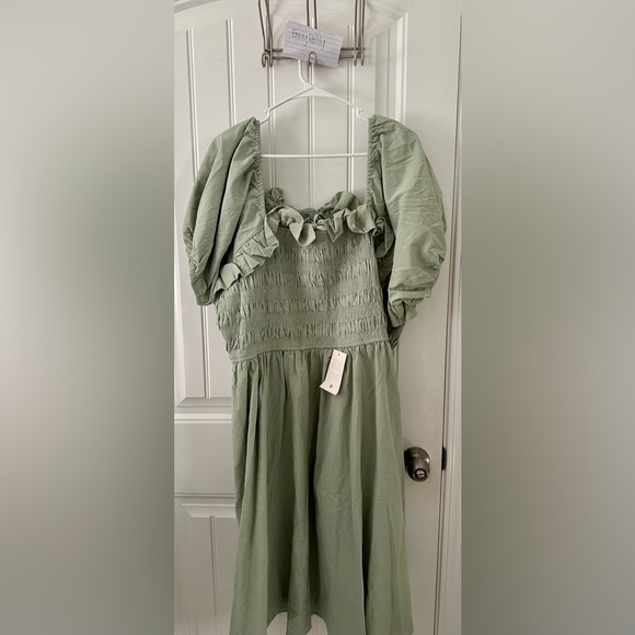 Ivy City Co Light Sage Green Smocked Midi Dress